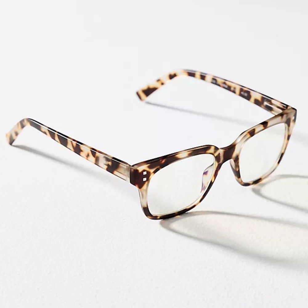 Anthropologie AJ Morgan tortoise shell square frame blue light blocker glasses